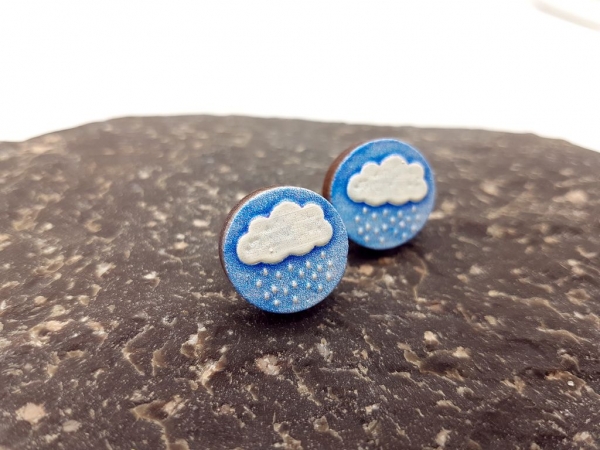 Regen Wolken 3D Holz Scheiben Ohrstecker rainy